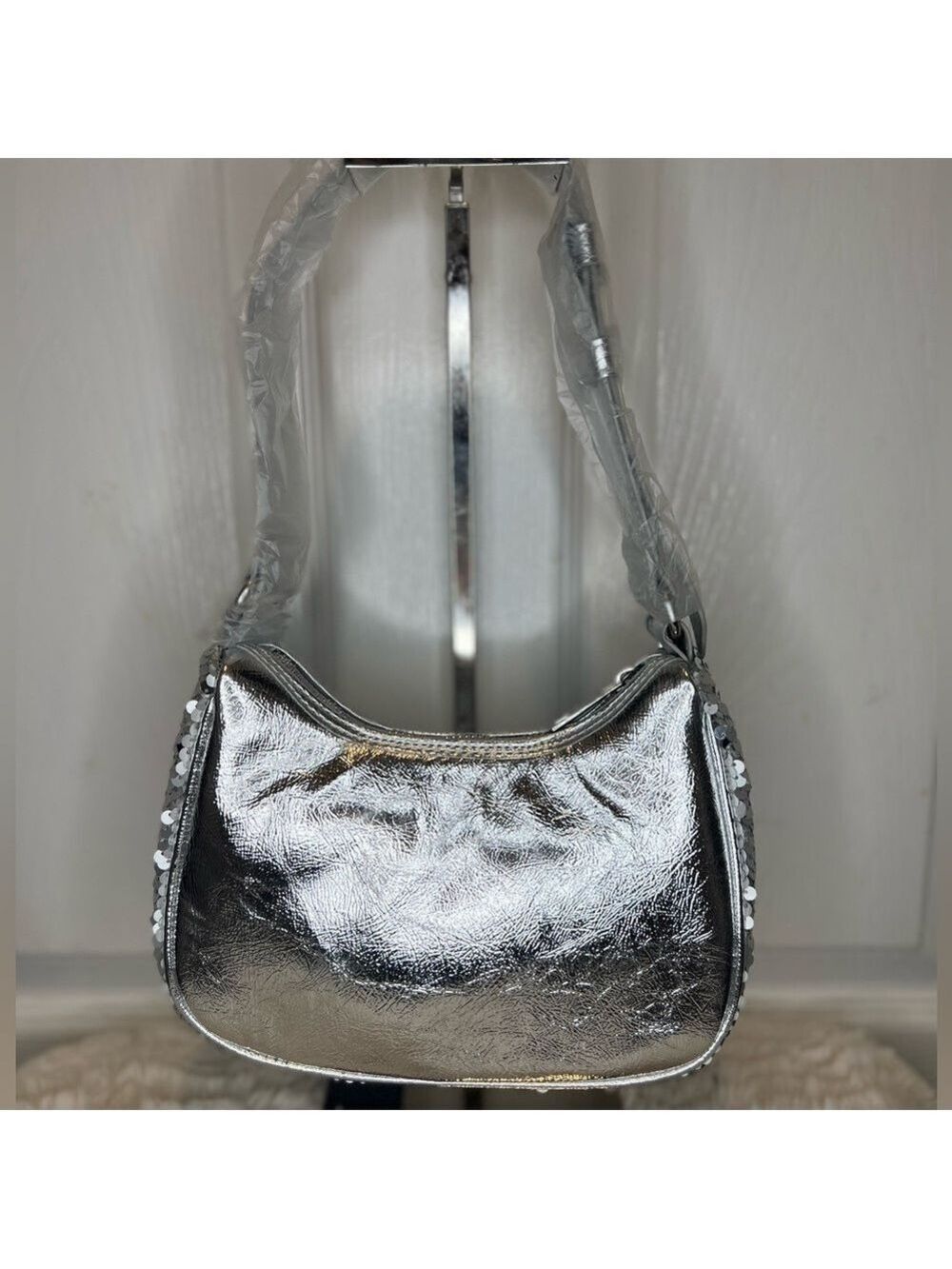NICOLE MILLER SILVER SEQUIN MINI BAG NEW - Picture 2 of 8